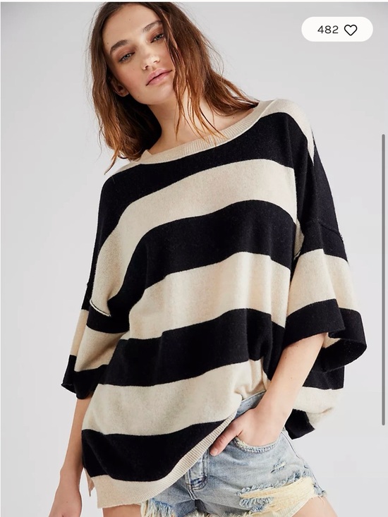 Free People Sweaters - NWT Free People Harlow Cashmere Sweater Tee Black White Striped